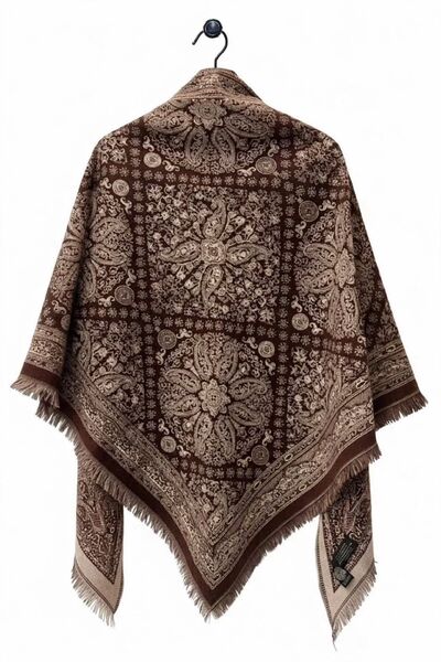 Pattern wool blend scarf, brown
