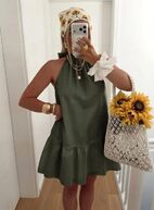 Cotton dress with back tie, kaki