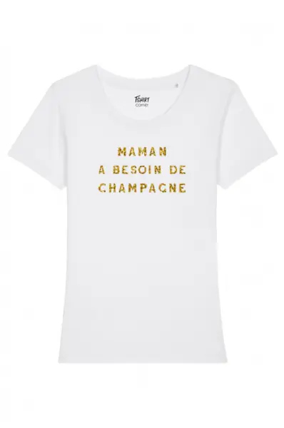 T-shirt Maman a besoin de champagne, white