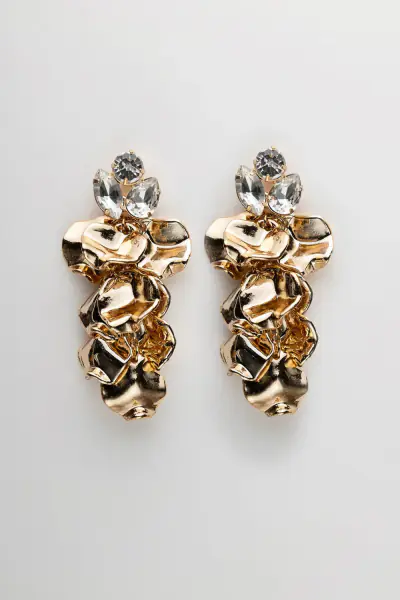 Leaf stone earrings, gold