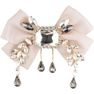 Satin bow brooch with crystals, sand