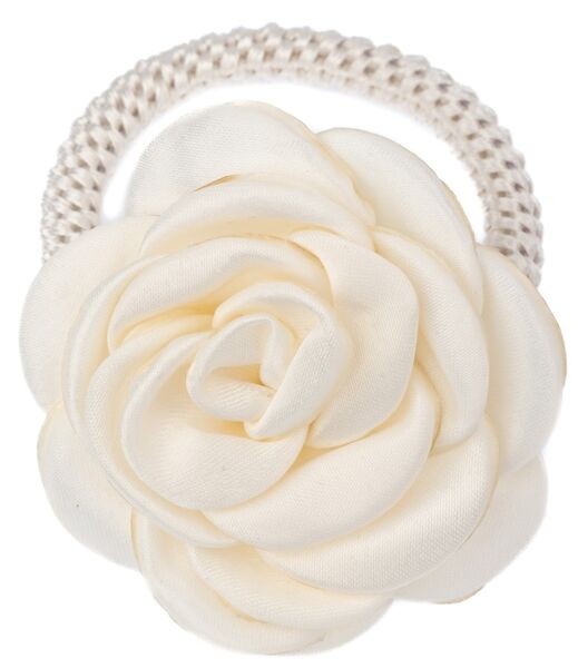 Satin rose hair tie, off white