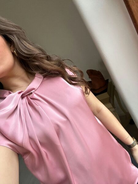 Fleur drapy satin blouse, light pink