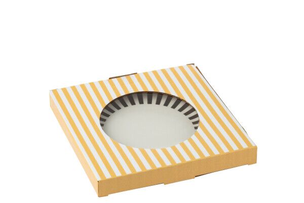 Box of 4 plate striped porcelain, gold colored/white
