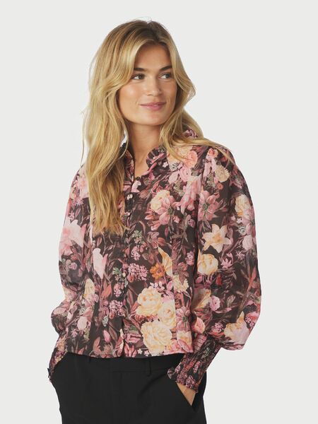 Gilda big flower blouse, black