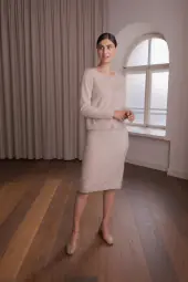 Kaia knee length cashmere skirt, latte