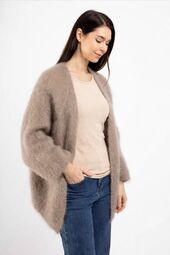 Short mohair cardigan, taupe