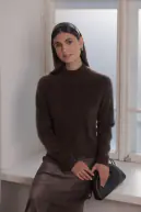 Karlea long sleeve mock neck sweater, dark chocolate