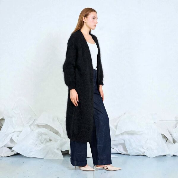 Long mohair cardigan, black