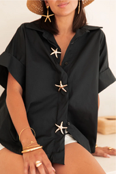 Starfish button shirt, black