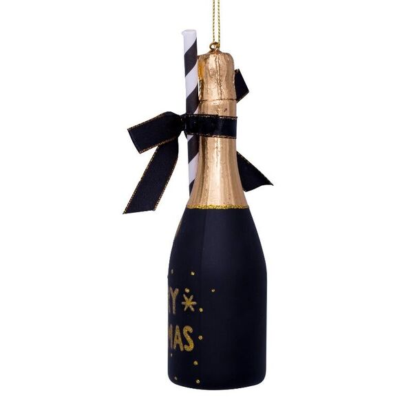 Ornament champagne bottle 16cm, black