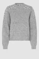 Sparkling knit o-neck, grey melange
