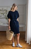 Linen knit boxy dress, navy