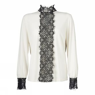 LACE TURTEL NECK T-SHIRT luonnonvalkoinen/musta pitsi